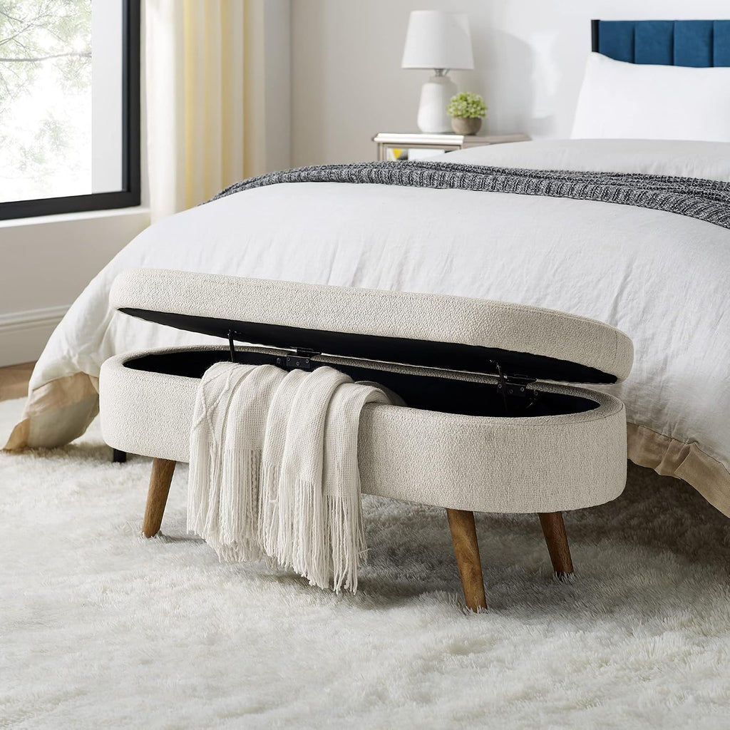Oval Upholstered Storage Bench Ottoman