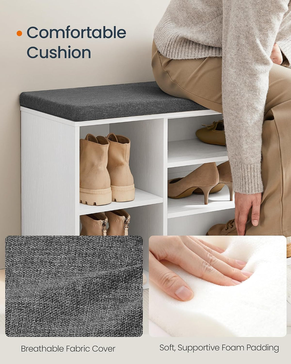 Cushioned Cubby Shoe Storage Bench
