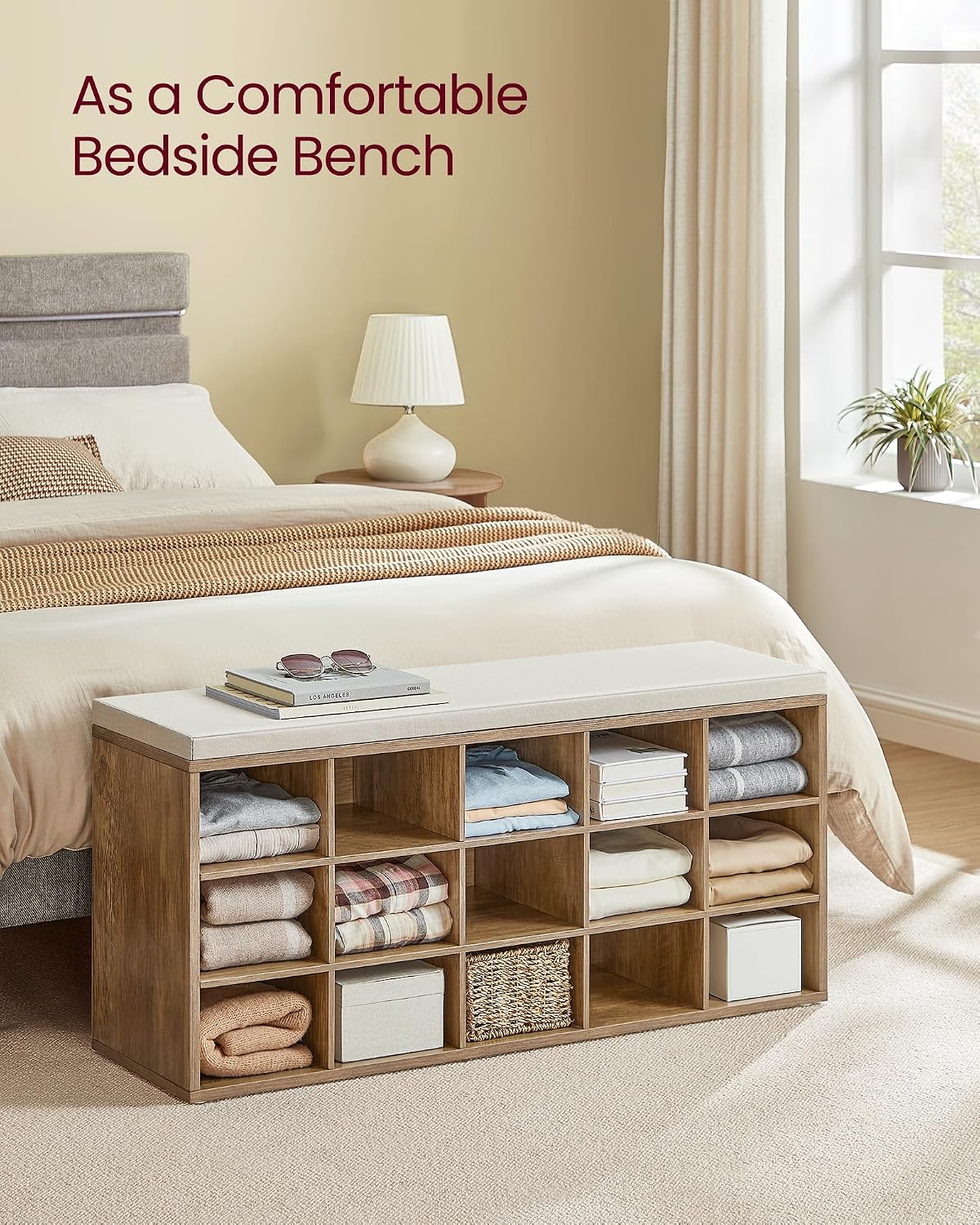 Cushioned Cubby Entryway Shoe Bench