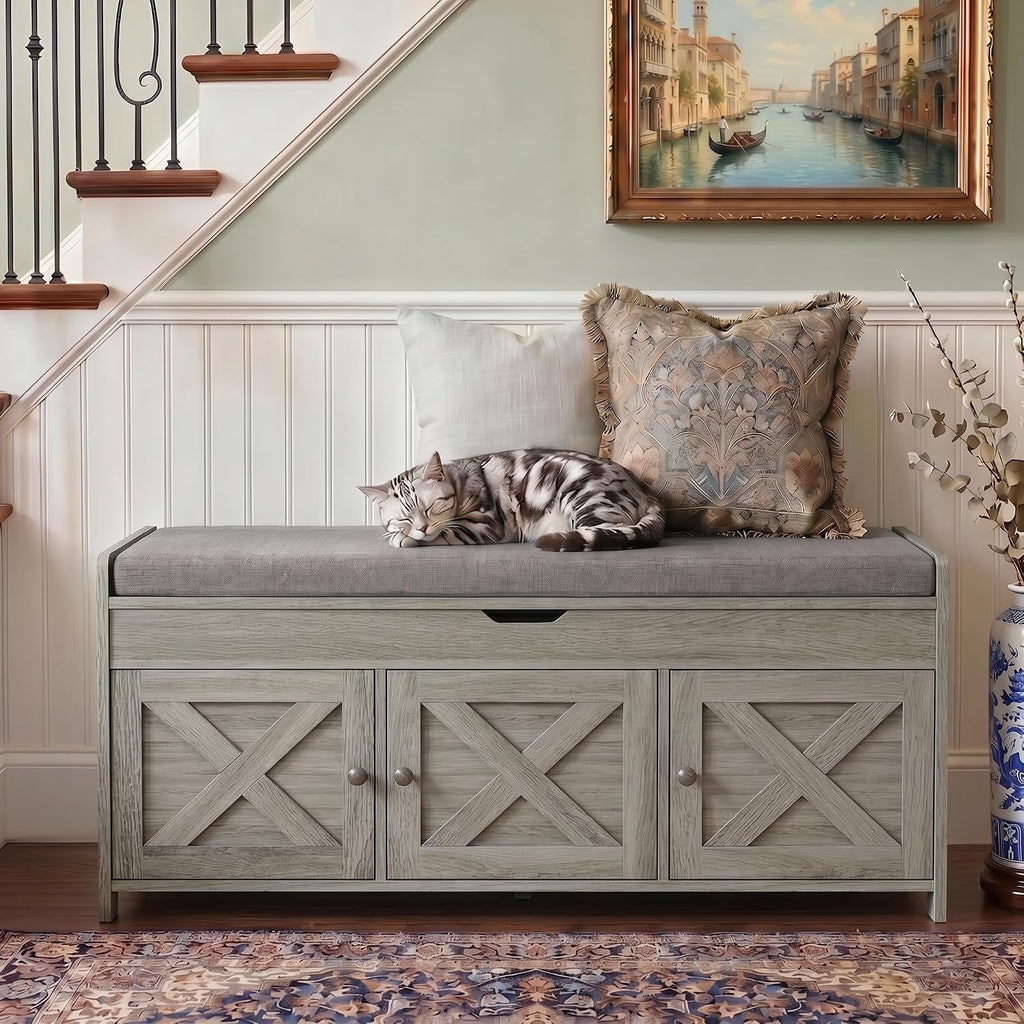Wood Shoe Bench With Cushioned Seat