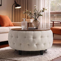 Round Teddy Fleece Storage Ottoman Table