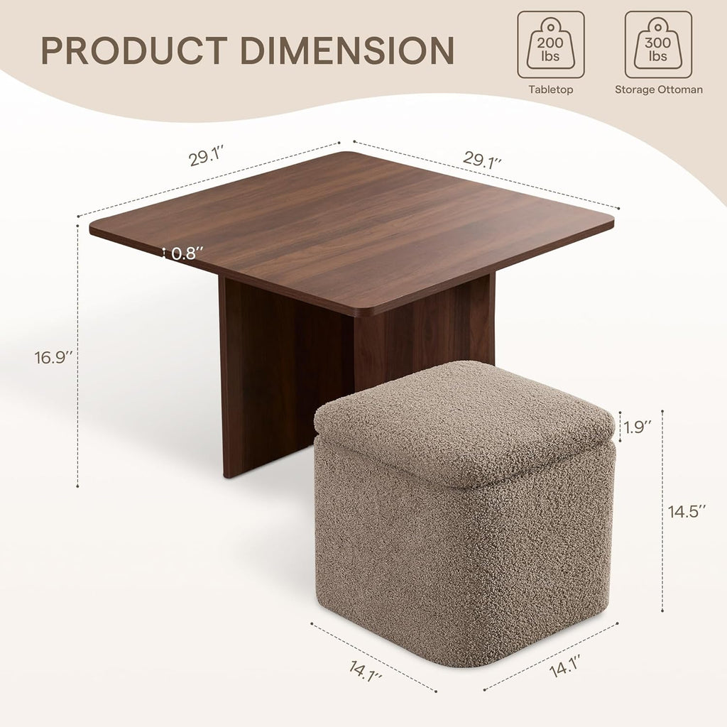 Square Coffee Table with Storage Ottomans