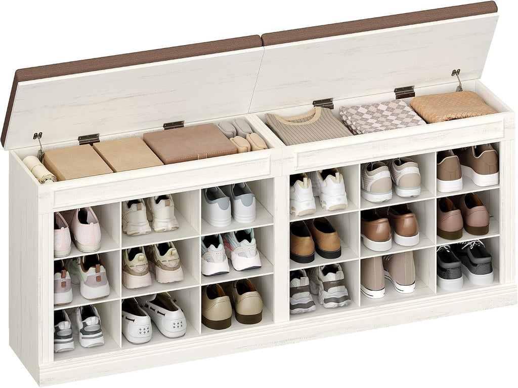 Farmhouse Cushioned Shoe Storage Bench
