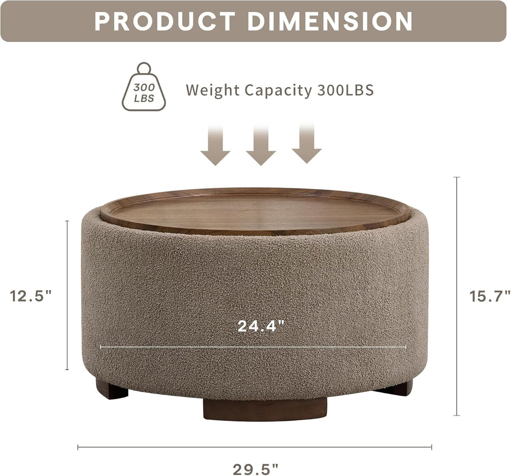 Round Teddy Storage Ottoman Table
