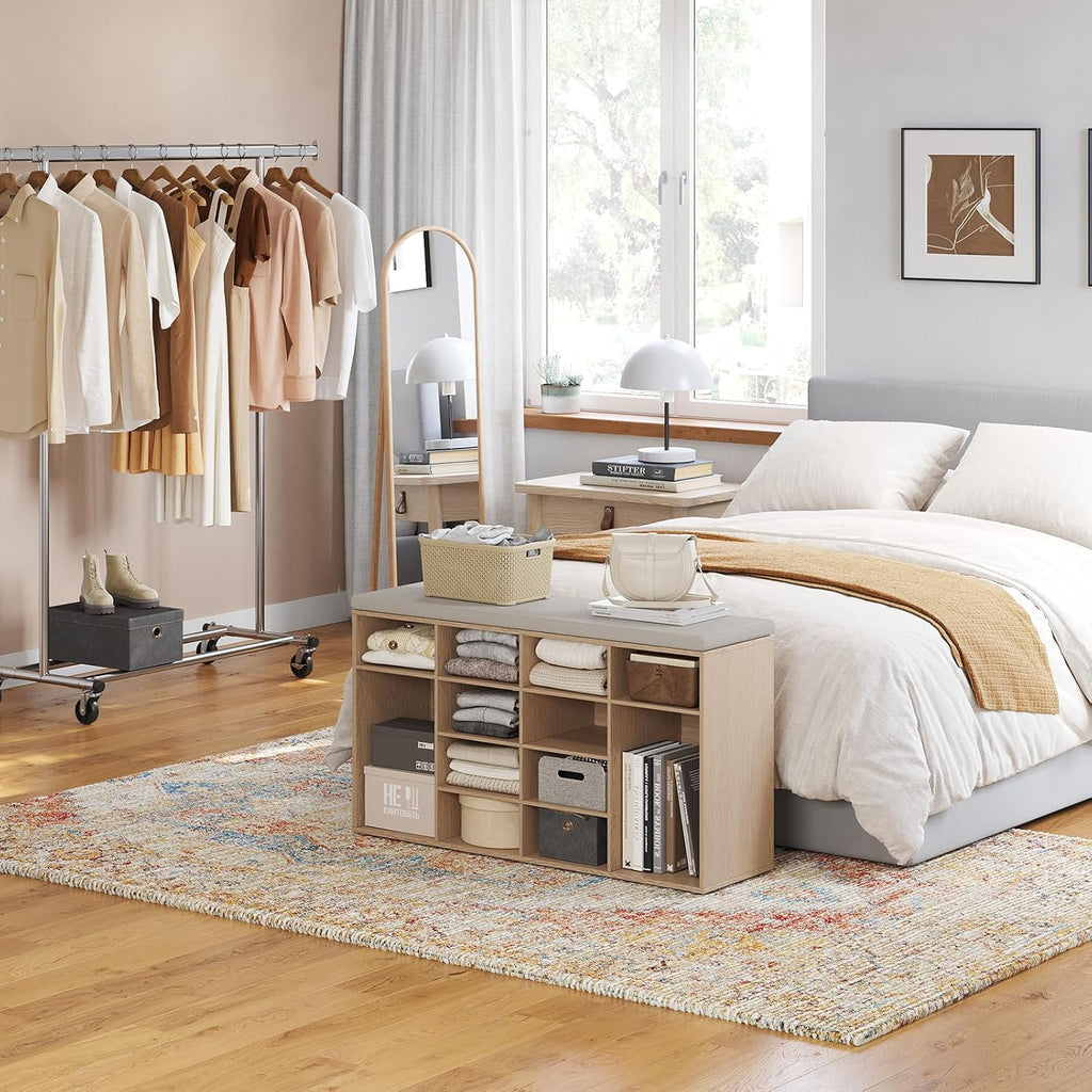 Cushioned Cubby Shoe Storage Bench