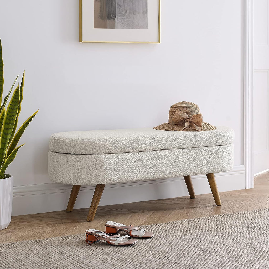 Oval Upholstered Storage Bench Ottoman