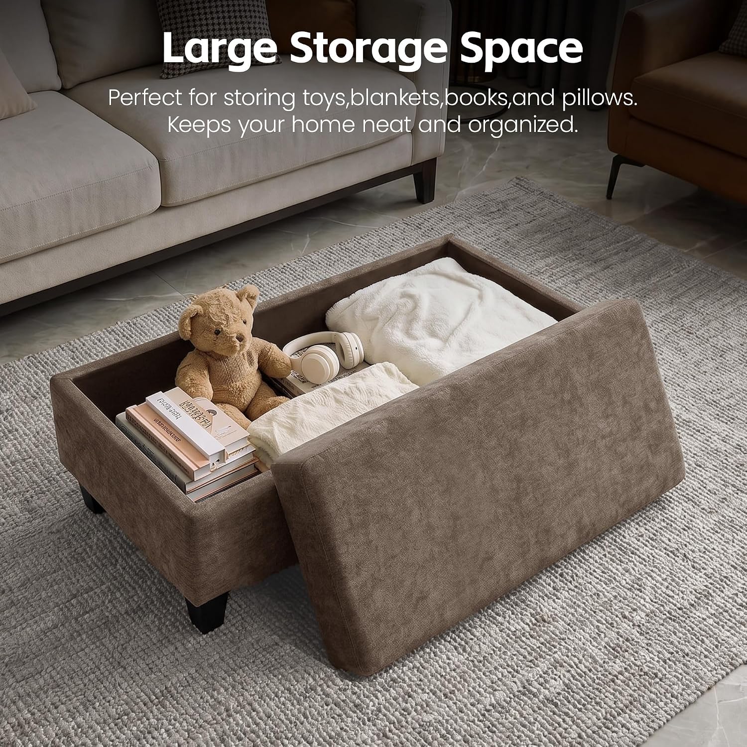Chenille Storage Ottoman Coffee Table