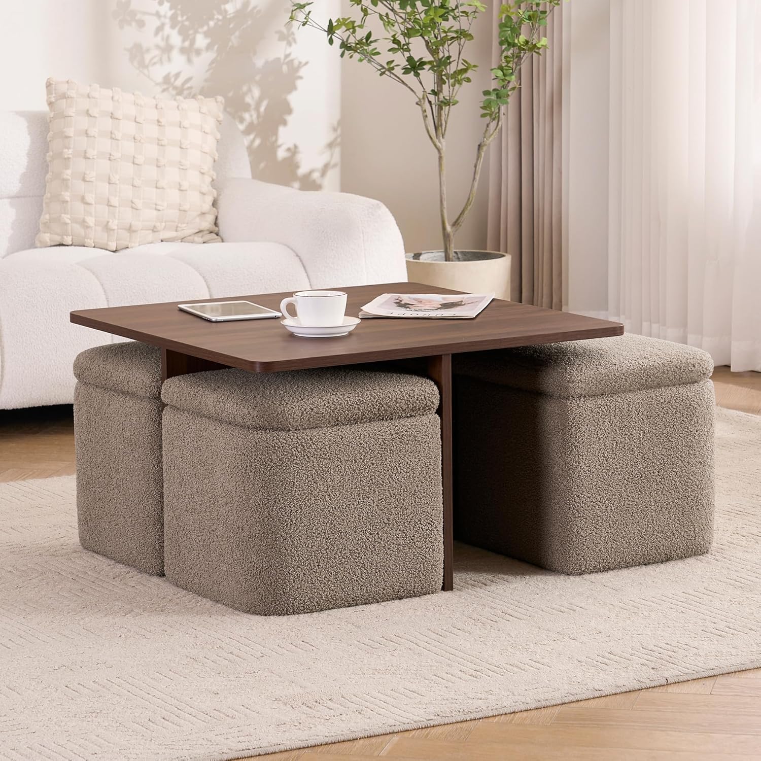 Square Coffee Table with Storage Ottomans