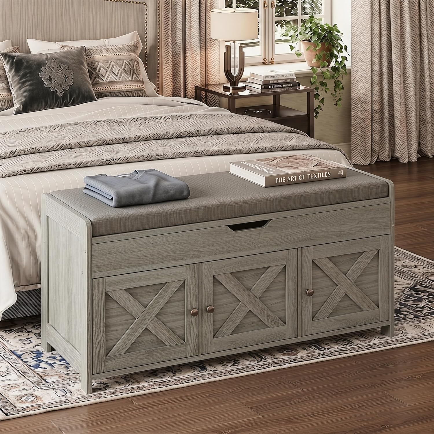 Wood Shoe Bench With Cushioned Seat