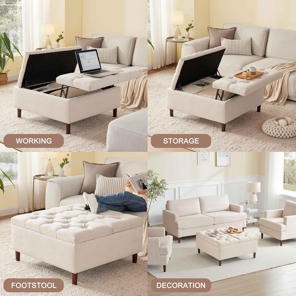 Square Tufted Storage Ottoman Table