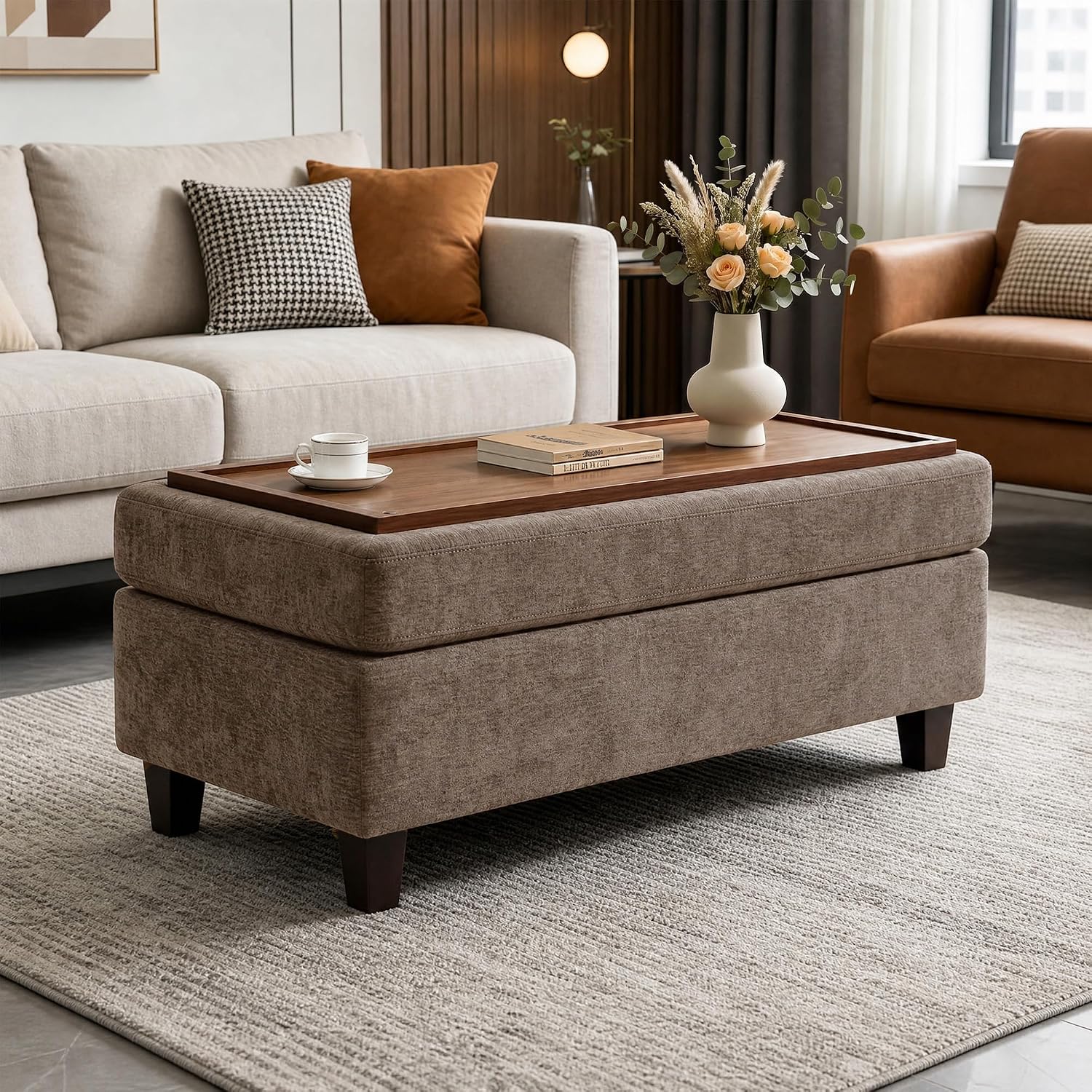 Chenille Storage Ottoman Coffee Table