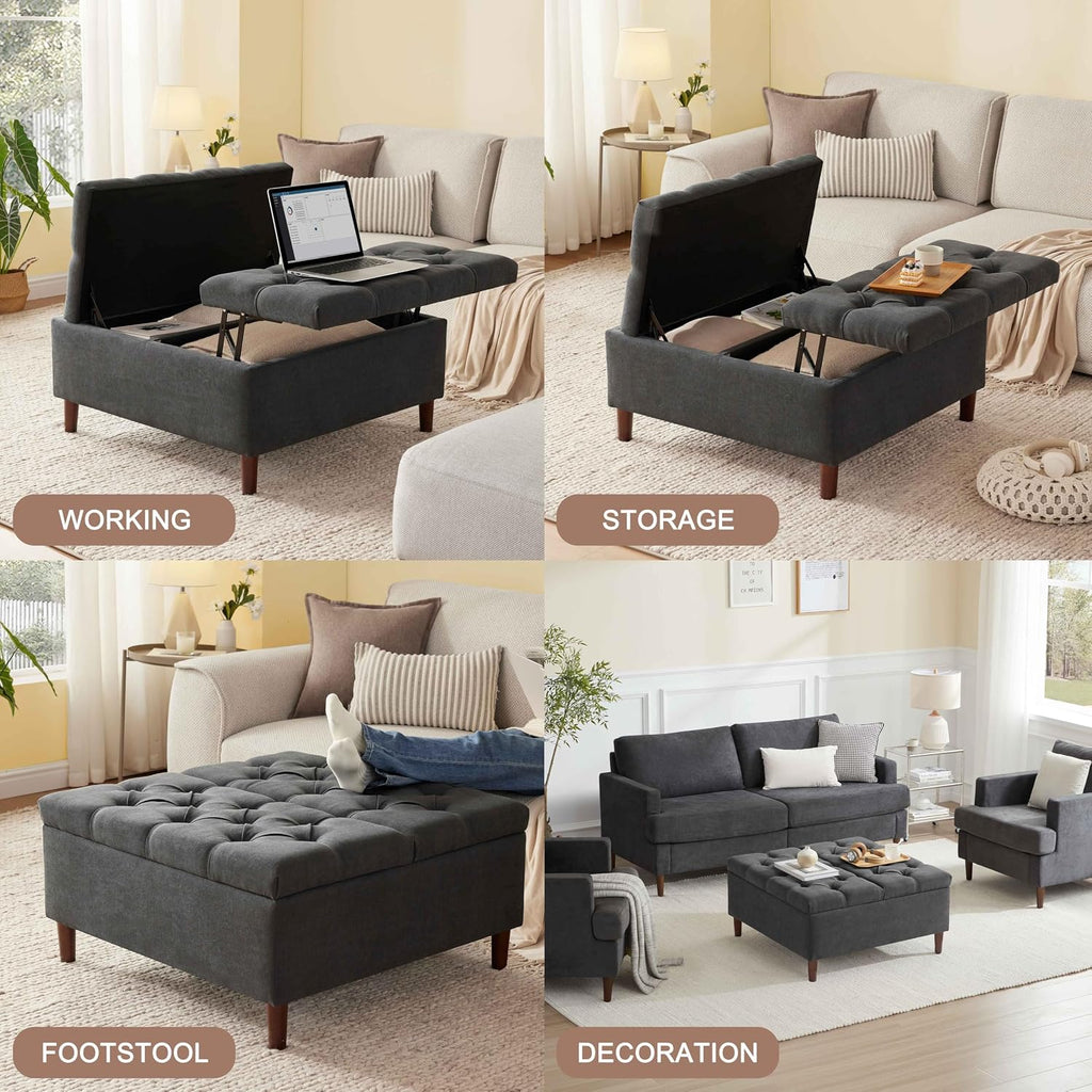 Square Tufted Storage Ottoman Table