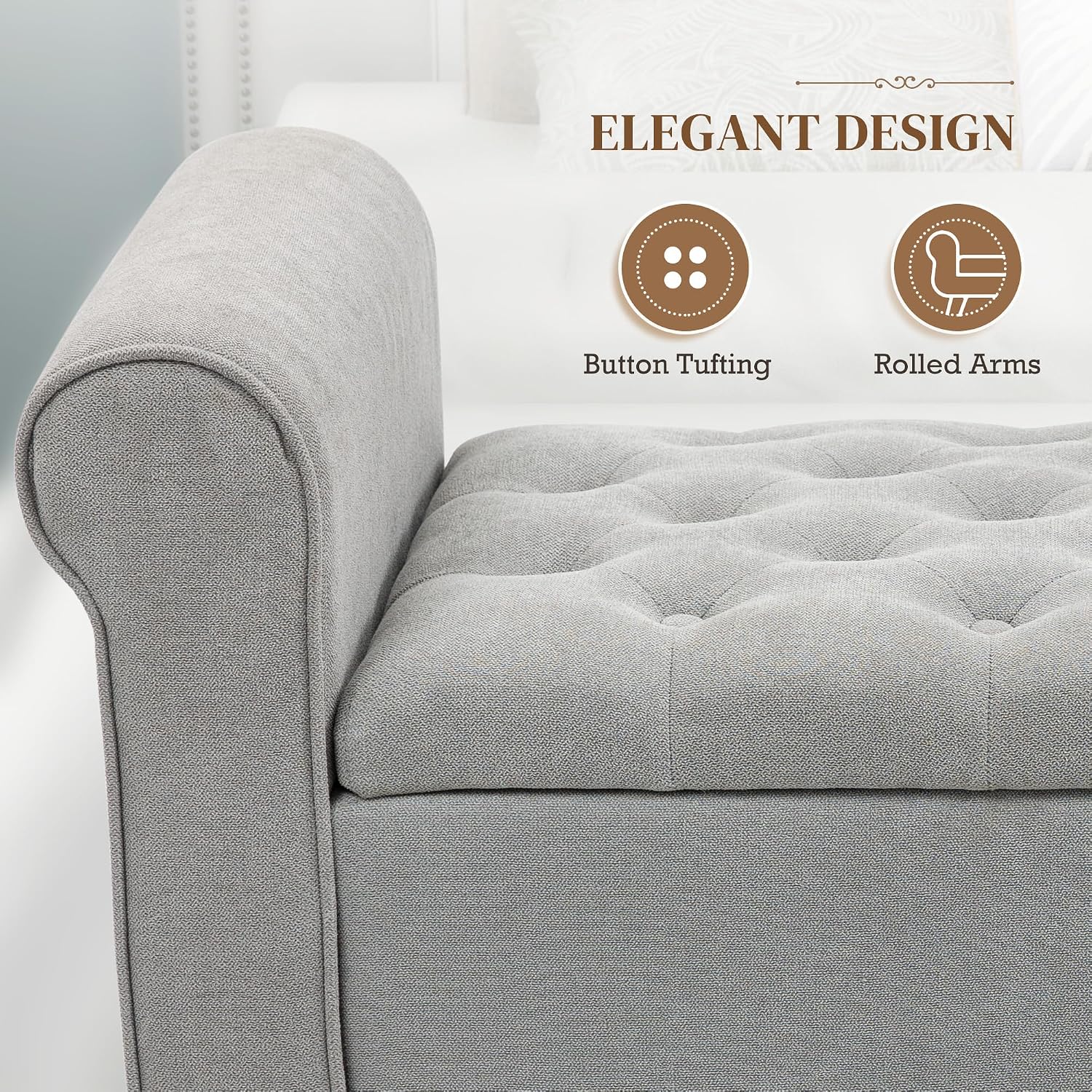 Tufted Arm Upholstered Storage Bench
