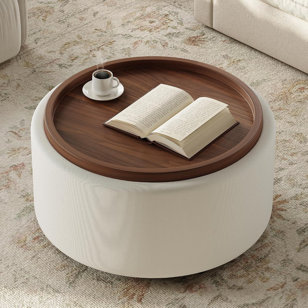 Round Linen Storage Ottoman Table