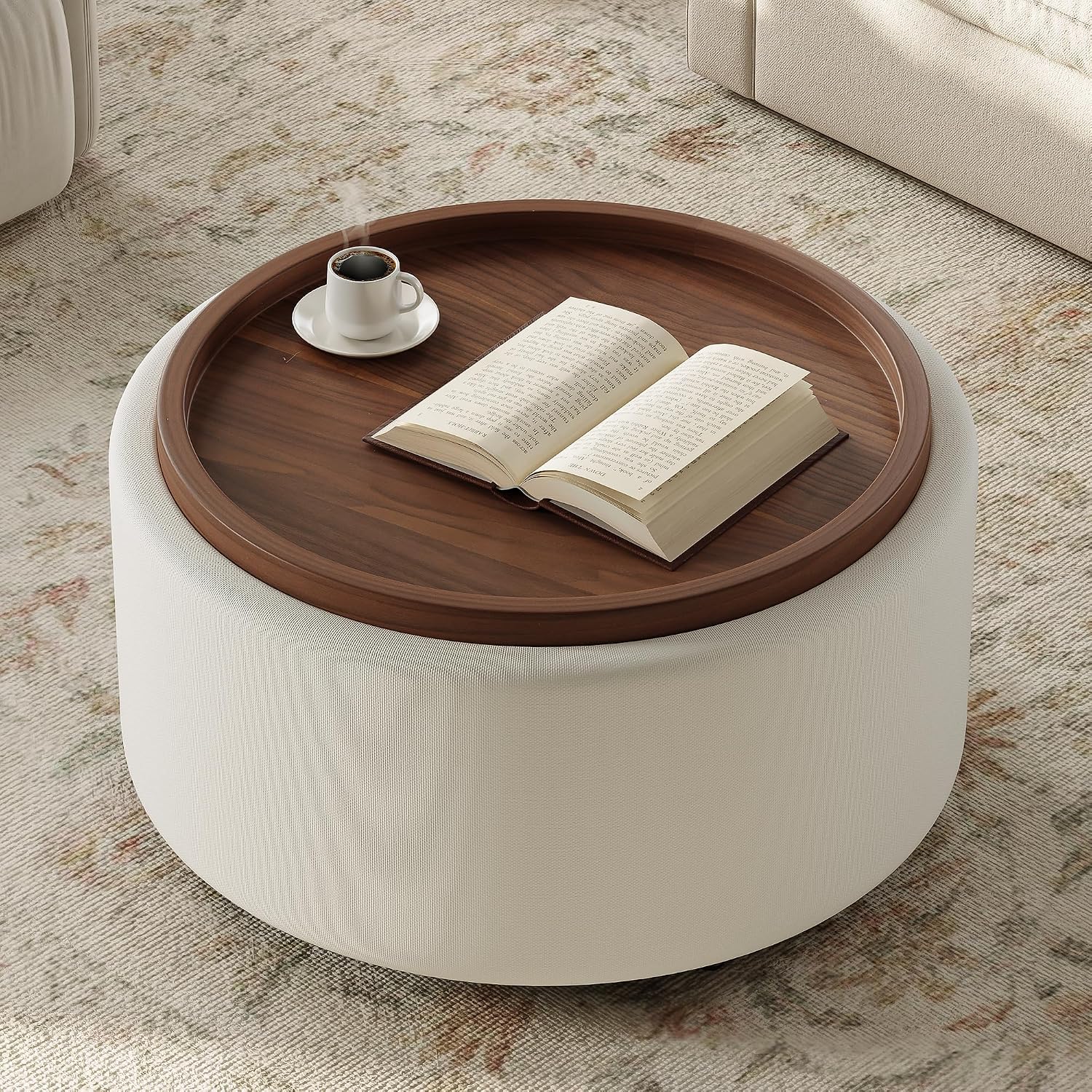 Round Linen Storage Ottoman Table