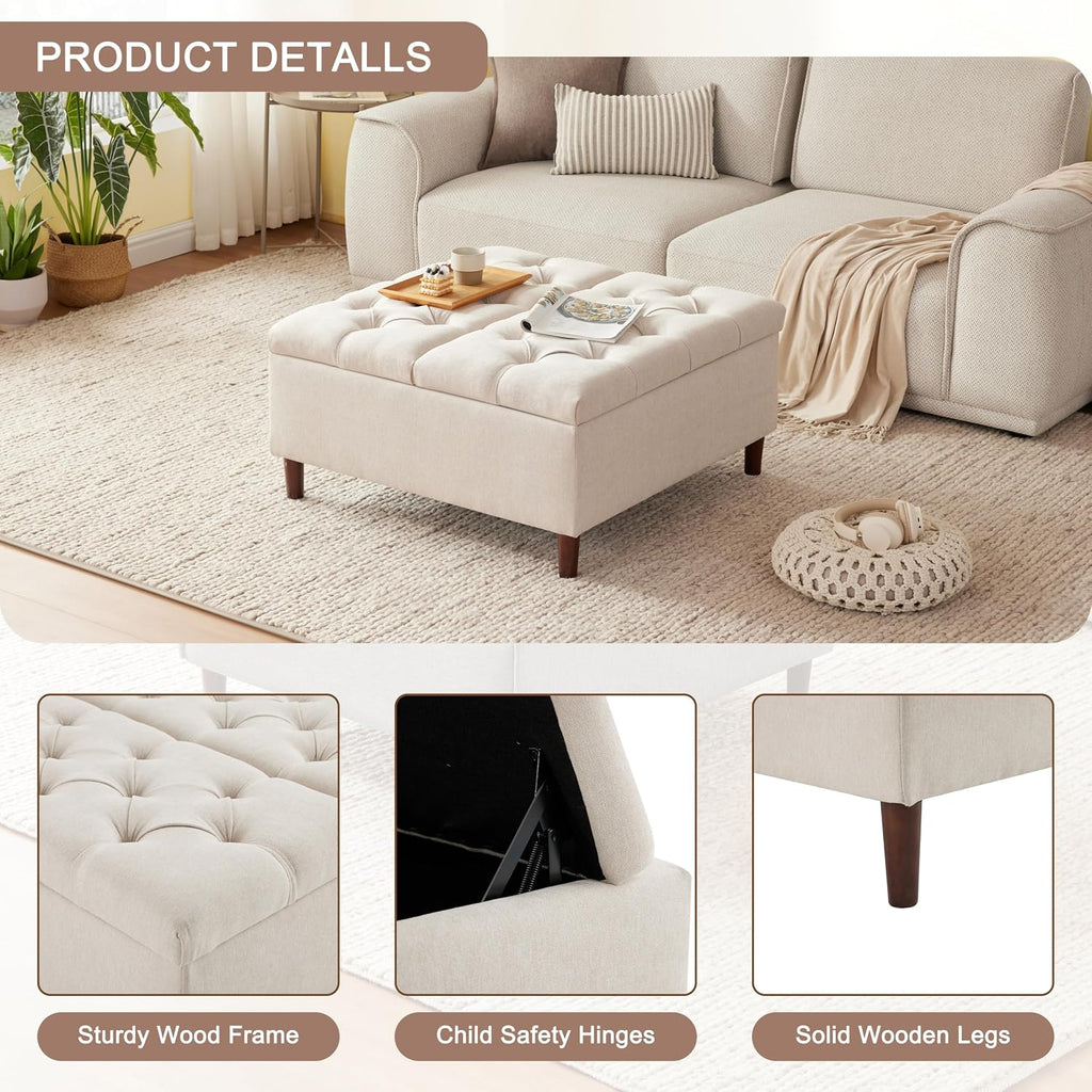 Square Tufted Storage Ottoman Table