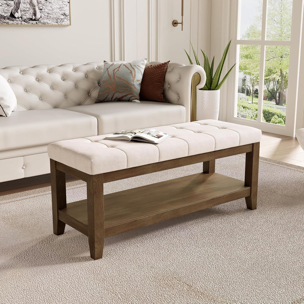 Vintage Cushioned Wooden Shoe Bench
