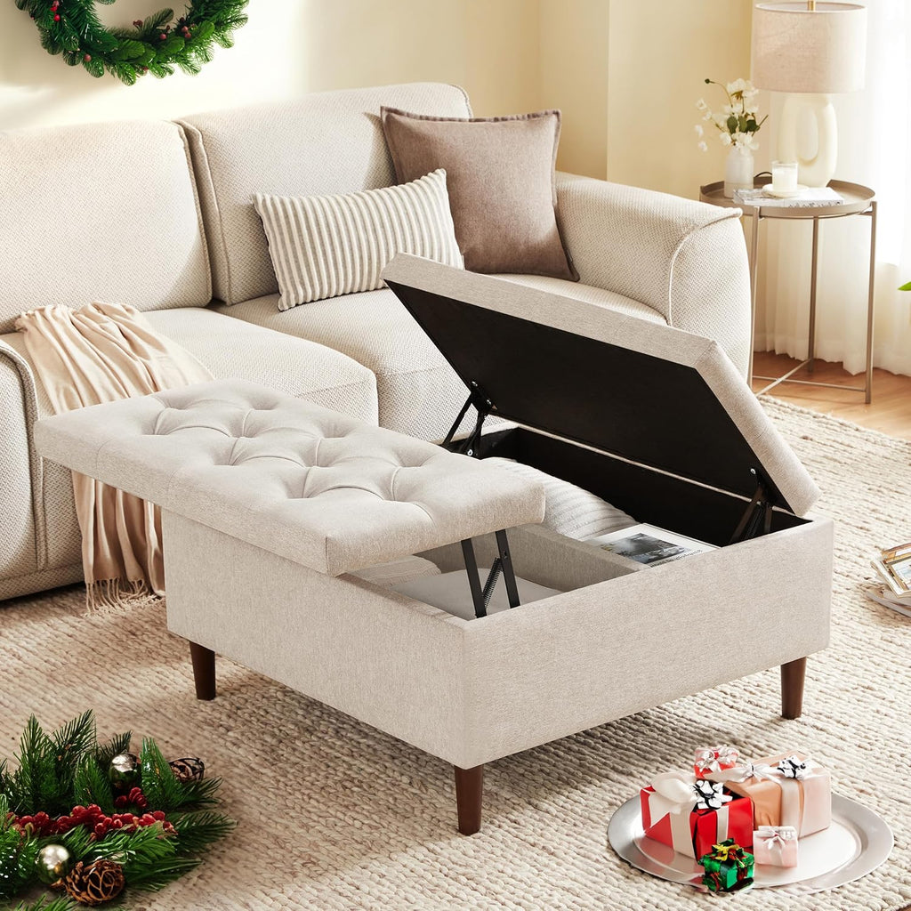 Square Tufted Storage Ottoman Table