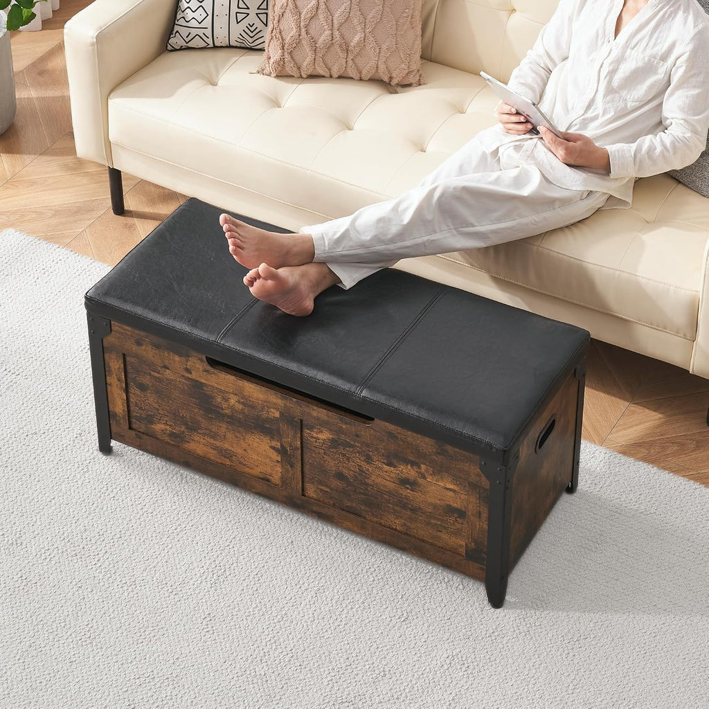 Retro Wooden Storage Ottoman Bench