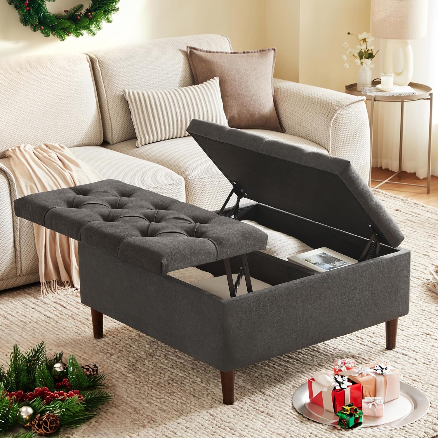 Square Tufted Storage Ottoman Table