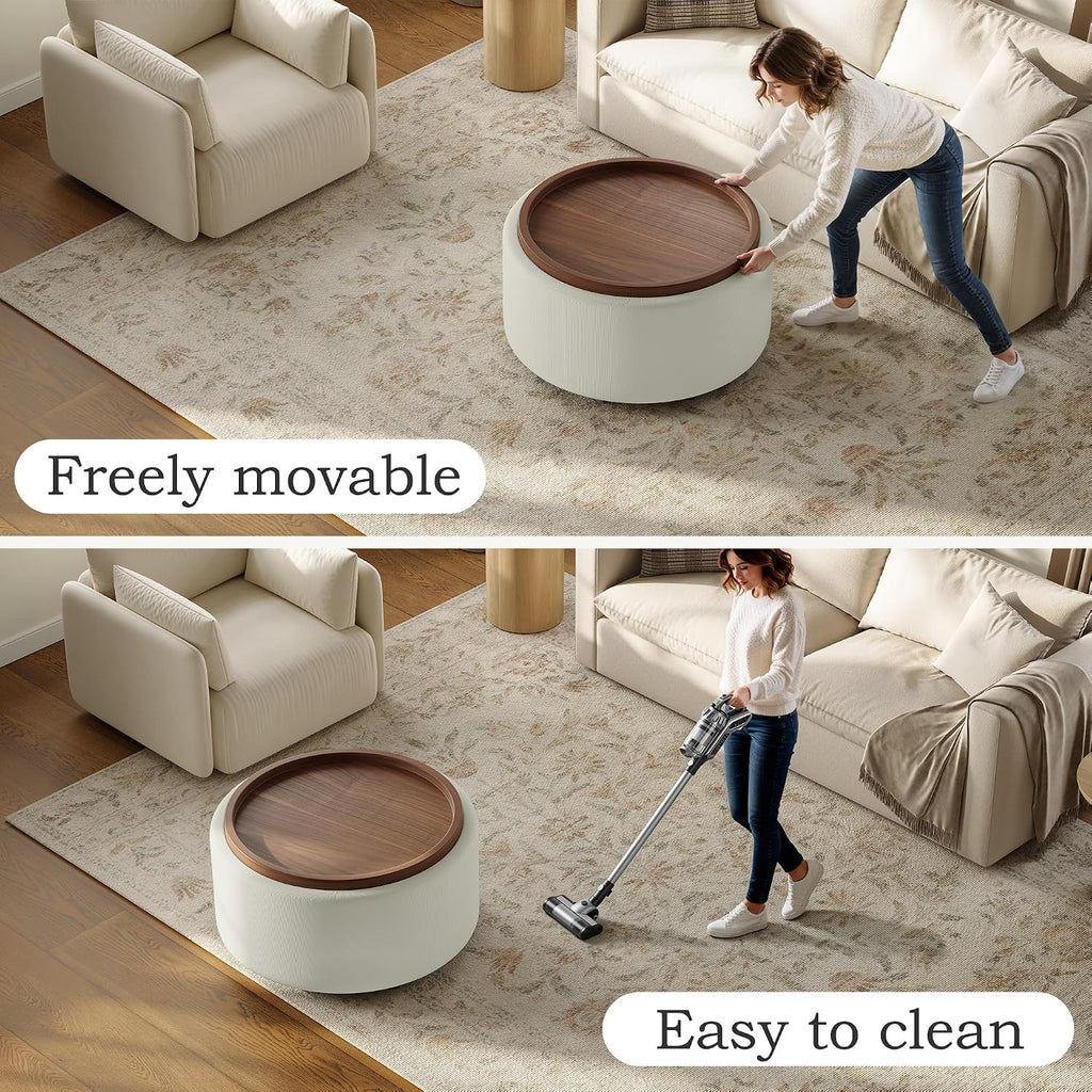 Round Linen Storage Ottoman Table