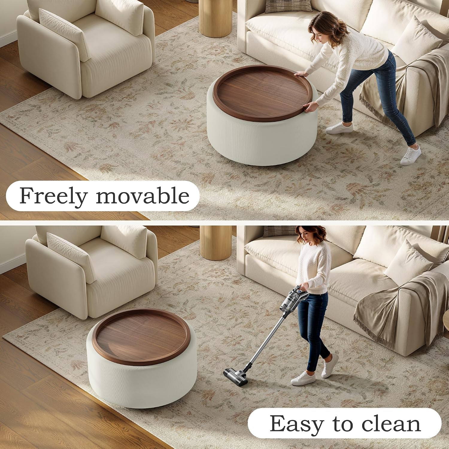 Round Linen Storage Ottoman Table