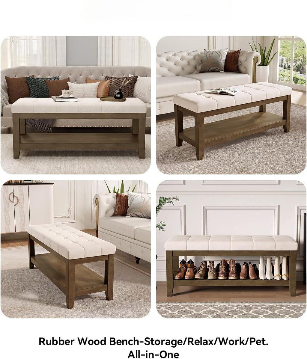 Vintage Cushioned Wooden Shoe Bench